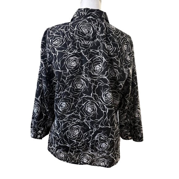 Jones New York Signature Womens Black & White Rose Print Button-Up Shirt XL - Picture 3 of 10